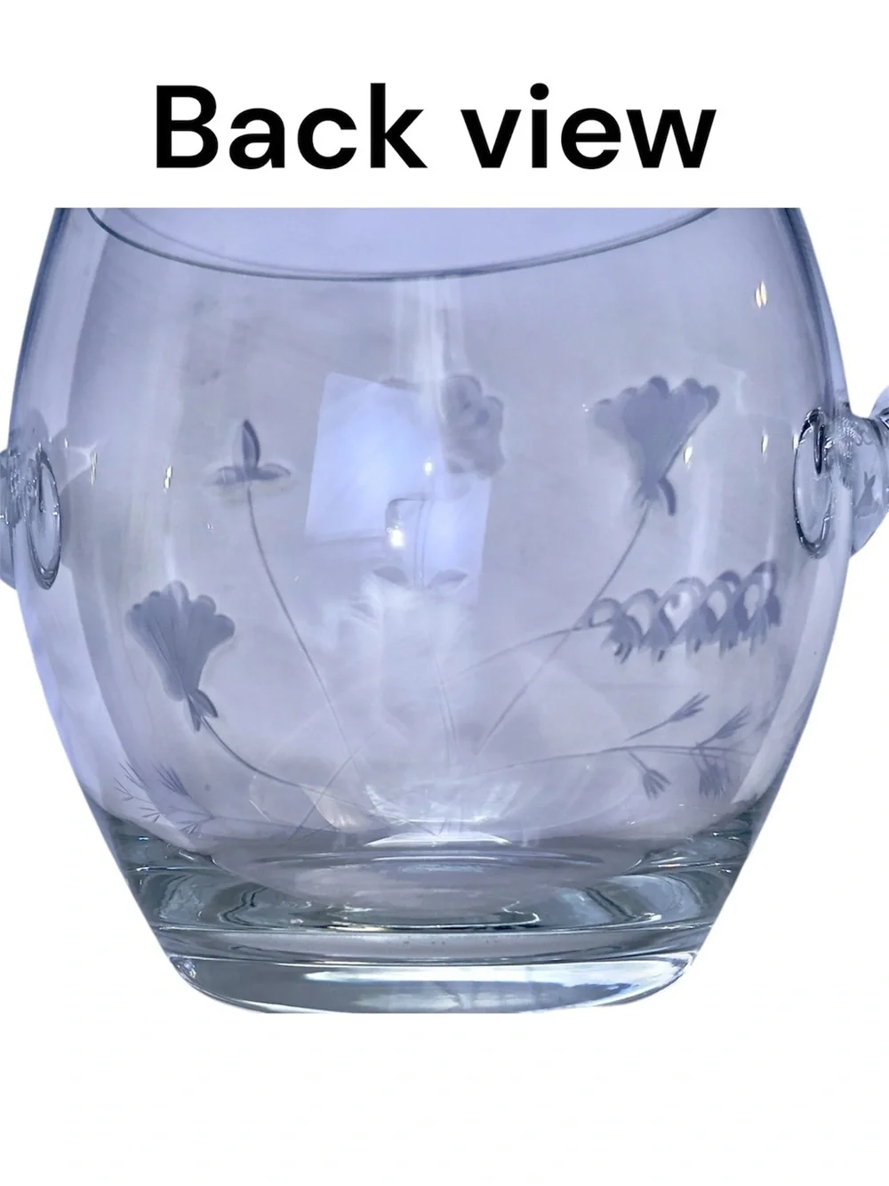 Vintage Hand Blown Etched Floral Art Glass Ice Bucket Wine Bottle Holder Handles
